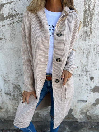 Long Ribbed Cardigan – Statement Button Pocket Cardi