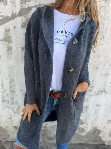 Long Ribbed Cardigan – Statement Button Pocket Cardi
