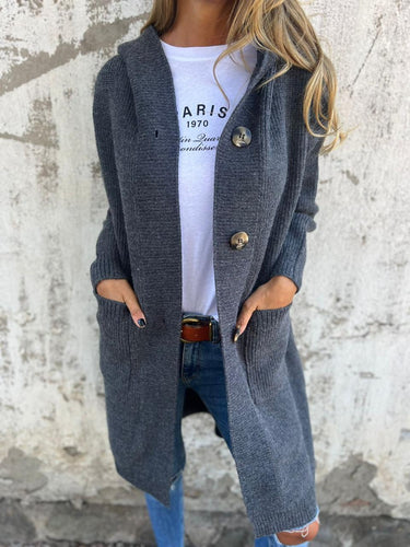Long Ribbed Cardigan – Statement Button Pocket Cardi