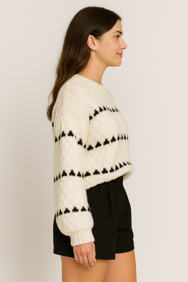 Textured Knit Sweater – Oversized Balloon Sleeve Jumper