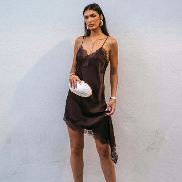 Lace Satin Backless Mini Dress