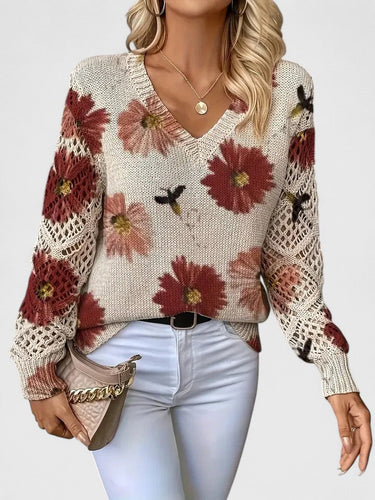 Floral Print Knit Sweater – Lightweight Feminine Jumper