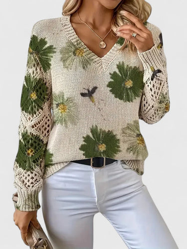 Floral Print Knit Sweater – Lightweight Feminine Jumper