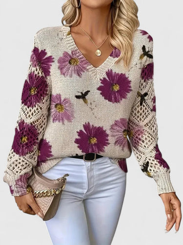 Floral Print Knit Sweater – Lightweight Feminine Jumper