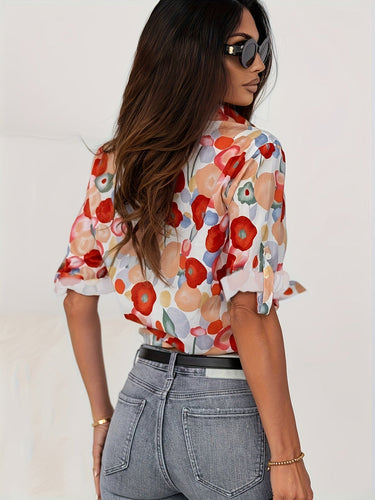 Floral Blouse – Button-Down Long Sleeve Printed Top