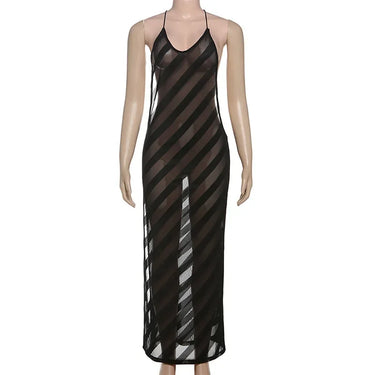 Black Sheer Halter Maxi Dress – Open Side Bodycon Evening Party Dress