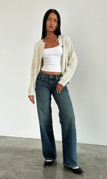 Low-Rise Stretch Denim Jeans – Relaxed Straight Leg Jeans