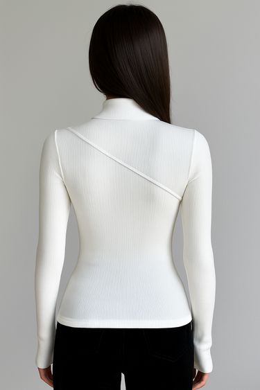 Mock Neck Long Sleeve Ribbed Top – Fitted Knit Jumper