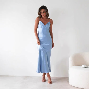 Satin Slip Maxi Dress – Draped Neckline Elegant Evening Dress
