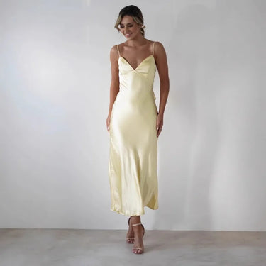 Satin Slip Maxi Dress – Draped Neckline Elegant Evening Dress