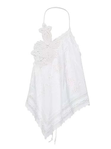 Lace Halter Top – Embroidered Sleeveless Backless Crop Top
