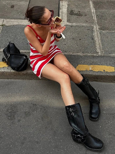 Red Striped Mini Dress – Sleeveless Bodycon City Dress