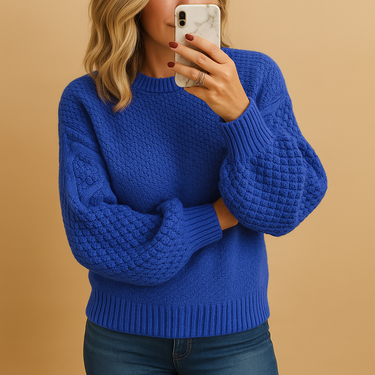 Textured Knit Pullover Sweater – Woven Pattern Jumper