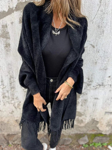 Fringed Long Cardigan – Cosy Wrap Knit Cardi