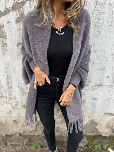 Fringed Long Cardigan – Cosy Wrap Knit Cardi