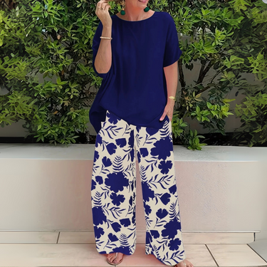 Women's Plus Size Long Sleeve Top and Trouser Two-Piece Set