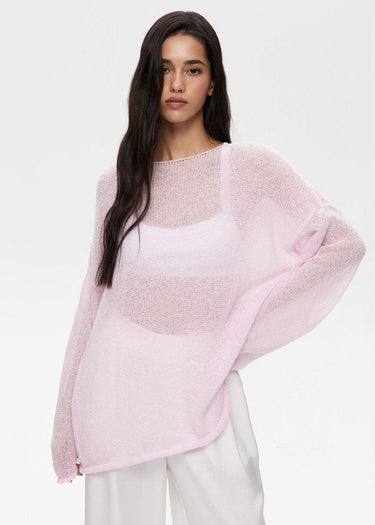 Pastel Pink Knit Sweater – Sheer Semi-Sheer Layering Jumper