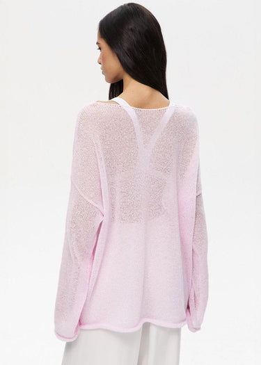 Pastel Pink Knit Sweater – Sheer Semi-Sheer Layering Jumper