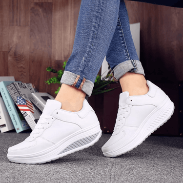 Black Leather Sneakers – Platform Sole Everyday Trainer