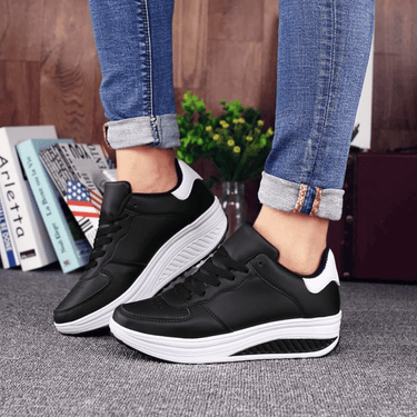 Black Leather Sneakers – Platform Sole Everyday Trainer