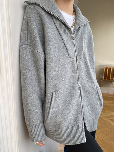 Oversized Open Collar Cardigan – Zip Knit Cardi