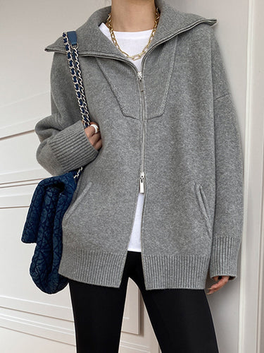 Oversized Open Collar Cardigan – Zip Knit Cardi