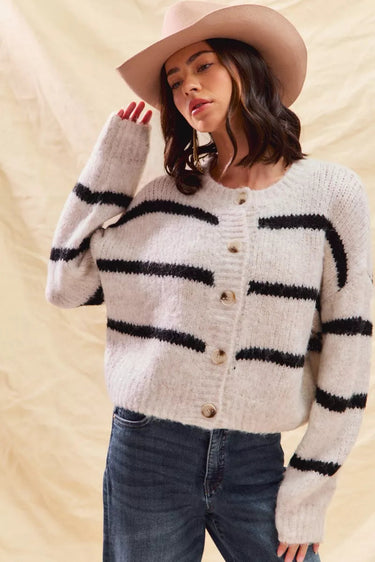 Striped Button-Down Winter Cardigan – Classic Knit Cardi
