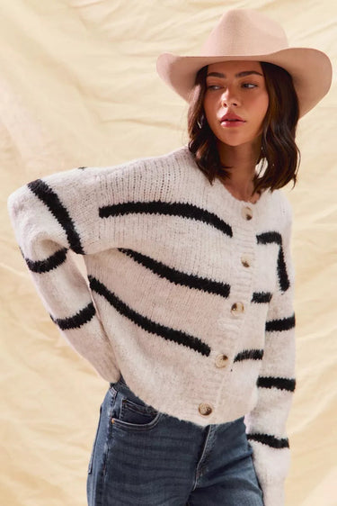Striped Button-Down Winter Cardigan – Classic Knit Cardi