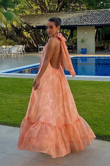 Halter Neck Chiffon Maxi Dress – Printed Wedding Guest Dress