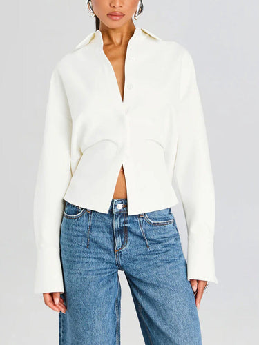 Draped Crepe Blouse – Structured Button-Down with Underbust Detail