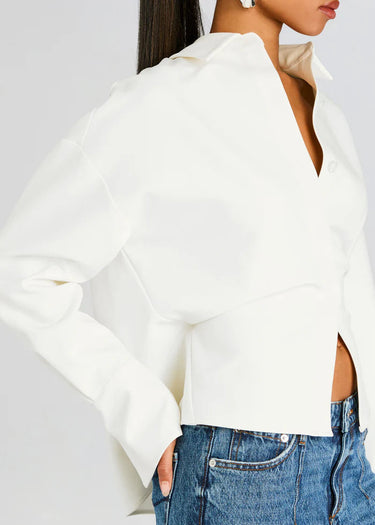 Draped Crepe Blouse – Structured Button-Down with Underbust Detail