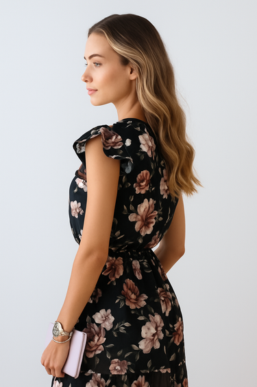 Ruffled chiffon Work midi dress