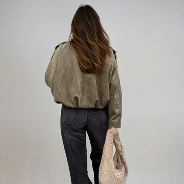 Vintage Oversized Bomber Jacket – Washed Suede-Feel Coat