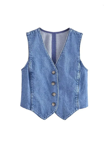Denim Waistcoat – Structured Casual Layering Denim Vest