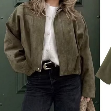 Vintage Oversized Bomber Jacket – Washed Suede-Feel Coat