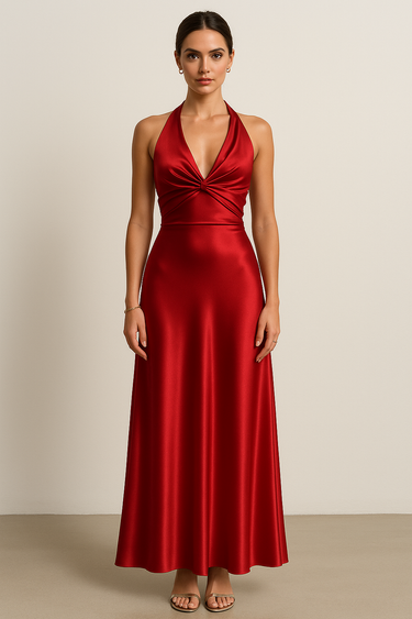 Satin Halter Prom Maxi Gown