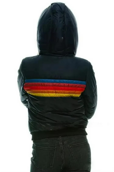 Retro Striped Puffer Jacket – Colour-Block Padded Coat
