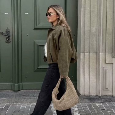 Vintage Oversized Bomber Jacket – Washed Suede-Feel Coat