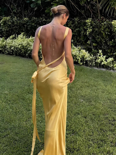 Yellow Asymmetric Satin Maxi Dress – One-Shoulder Sleek Evening Gown