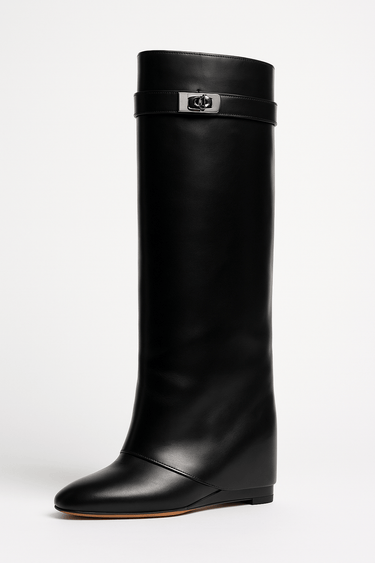Knee-High Faux Leather Boots – Sleek Minimal Hardware Long Boots