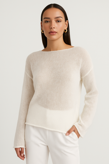 Sheer Textured Knit Sweater – Open Weave Relaxed Jumper