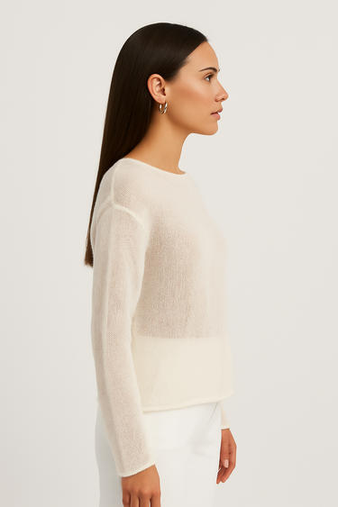 Sheer Textured Knit Sweater – Open Weave Relaxed Jumper