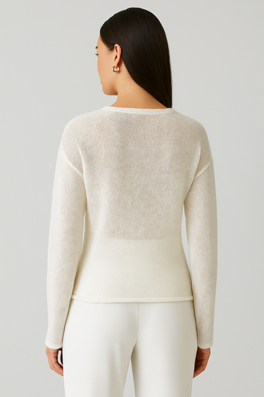Sheer Textured Knit Sweater – Open Weave Relaxed Jumper