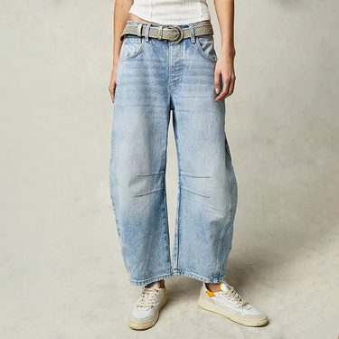 Wide-Leg Casual Jeans – Mid-Rise Relaxed Cropped Denim