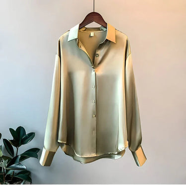 Satin Shirt Blouse – Fluid Glossy Long Sleeve Top