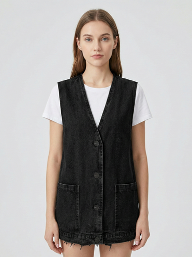 Denim Vest – Minimalist V-Neck Sleeveless Waistcoat