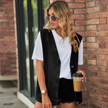 Denim Vest – Minimalist V-Neck Sleeveless Waistcoat