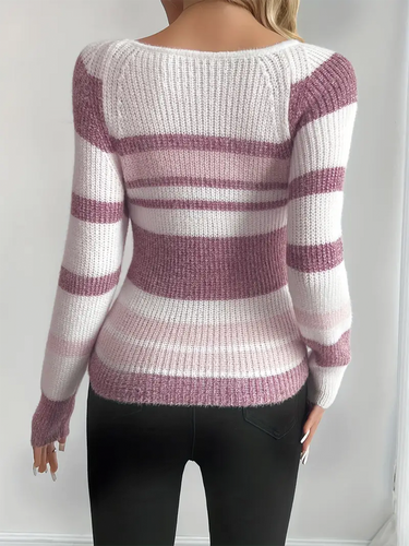 Striped Ribbed Slim Fit Sweater – Colourblock Knit Jumper