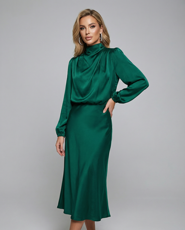 Long Sleeve Satin Evening Dress – Elegant Formal Occasion Dress