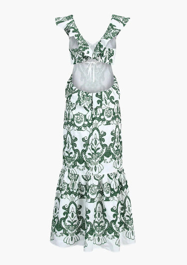 Cream Embroidered Cotton Maxi Dress – Open Back Ruffled Summer Party Dress